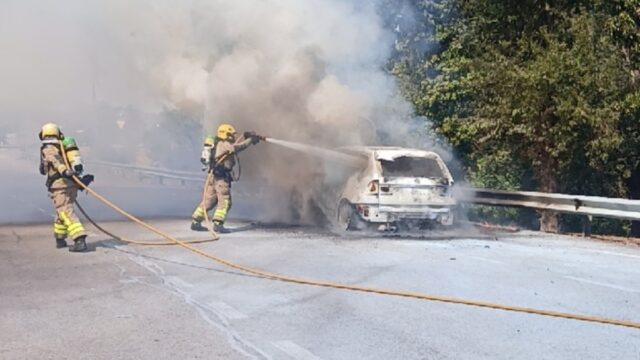 Imatge del cotxe incendiat a Garrigàs (Bombers)